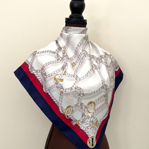 New Gucci Scarf Logo Ropes Print Nautical Silk Wrap - Picture 1 of 16
